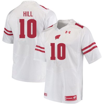 Men's Wisconsin Badgers NCAA #10 Deacon Hill White Authentic Under Armour Stitched College Football Jersey LN31N21MV